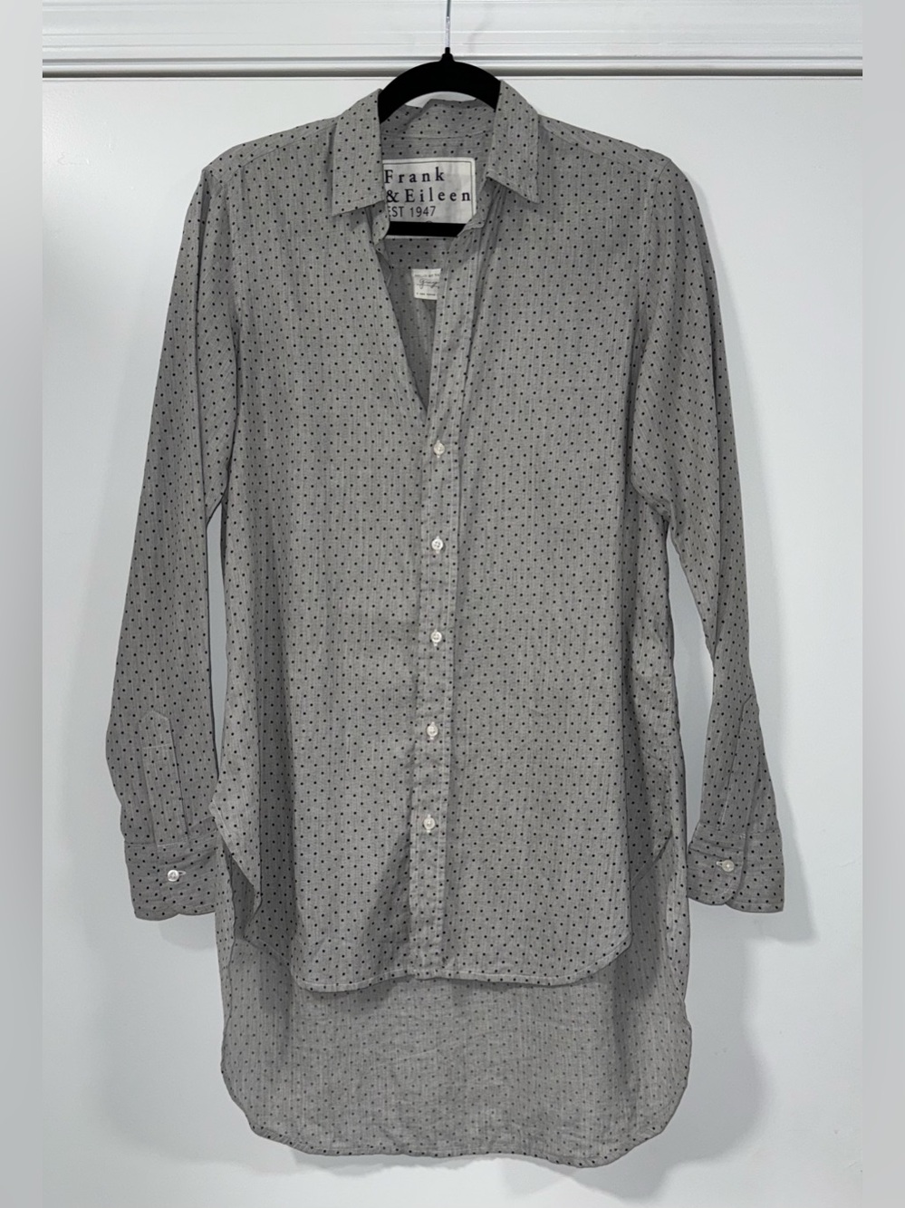 Frank & Eileen Grayson Gray Black Polka Dot Tunic Shirt Small